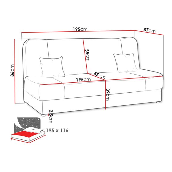 Mirjan24 Schlafsofa Jonas Style, Sofa mit Bettkasten und Schlaffunktion, Bettsofa, Schlafcouch, Microfaser, Couch vom Hersteller, Wohnlandschaft (Alova 04 + Alova 46)