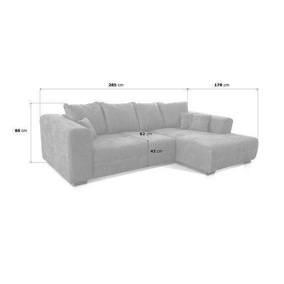 CAVADORE Ecksofa Mavericco inkl. Kissen / XXL-Eckcouch im modernen Design / Longchair rechts / 285 x 69 x 170 / Lederoptik cognac