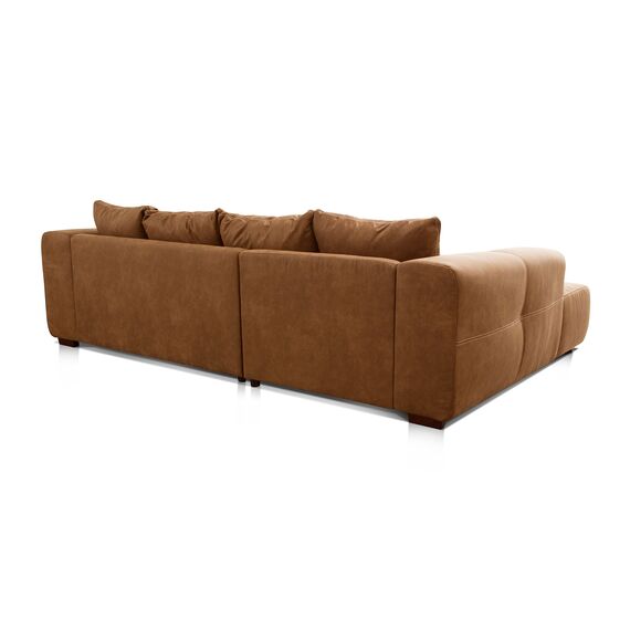 Cavadore Ecksofa Mavericco / XXL Eckcouch Inkl. Rückenkissen und Zierkissen / Longchair links / Industrial Style / 285 x 69 x 170 (BxHxT) / Mikrofaser Cognac