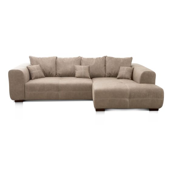 Cavadore Ecksofa Mavericco / XXL Eckcouch Inkl. Rückenkissen und Zierkissen / Longchair rechts / Industrial Style / 285 x 69 x 170 (BxHxT) / Mikrofaser Beige