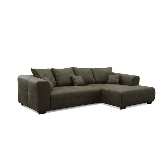 CAVADORE Ecksofa Mavericco inkl. Kissen / XXL-Eckcouch im modernen Design / Longchair rechts / 285 x 69 x 170 / Lederoptik dunkelgrün
