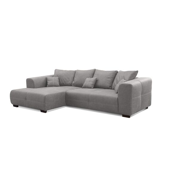 CAVADORE Ecksofa Mavericco inkl. Kissen / XXL-Eckcouch im modernen Design / Longchair links / 285 x 69 x 170 / Lederoptik grau