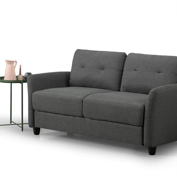 Zinus Ricardo Loveseat Sofa | Zeitgenössisch | Einfache Montage ohne Werkzeug | Getuftete Kissen | Ausgestellte Armlehnen | Sofa in Einer Box | Dunkelgrau
