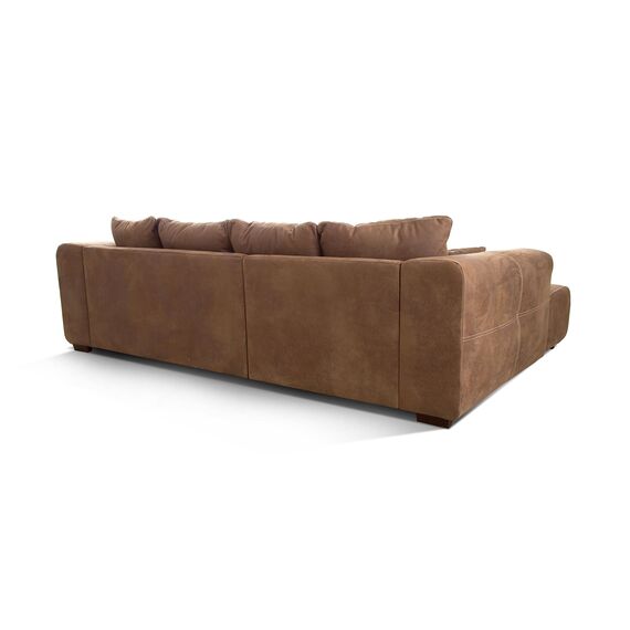 Cavadore Ecksofa Mavericco / XXL Eckcouch Inkl. Rückenkissen und Zierkissen / Longchair links / Industrial Style / 285 x 69 x 170 (BxHxT) / Mikrofaser Hellbraun