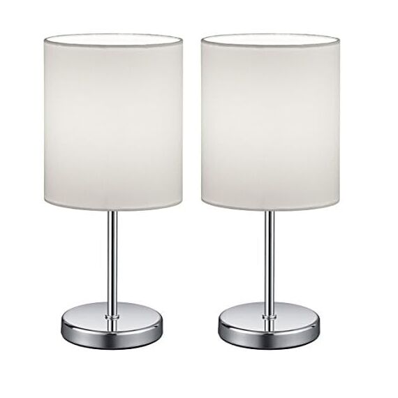 Reality Leuchten Tischleuchte Jerry R50491001, Metall Chrom, Stoffschirm weiß, exkl. 1x E14 (Packung mit 2)