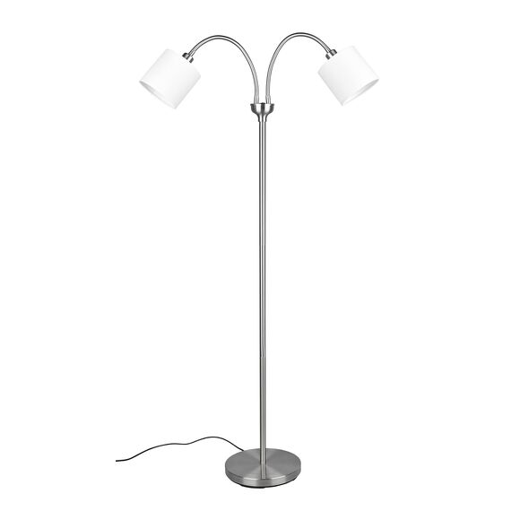 Reality Leuchten Stehleuchte Tommy R46332001, Metall Nickel Matt, Stoffschirm WeiÃŸ, Exklusiv 2x E14