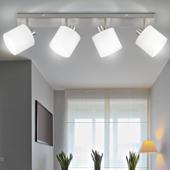 Reality Leuchten Tommy R80334001 Spotbalken, Nickel Matt, Stoffschirm Weiß