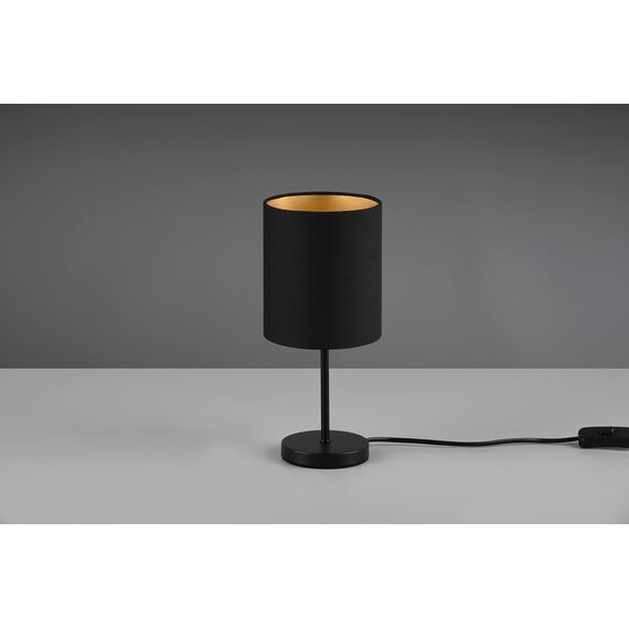 Reality Leuchten Tischleuchte Jerry R50491080, Metall Schwarz matt, Stoffschirm schwarz/goldfarbig, exkl. 1x E14