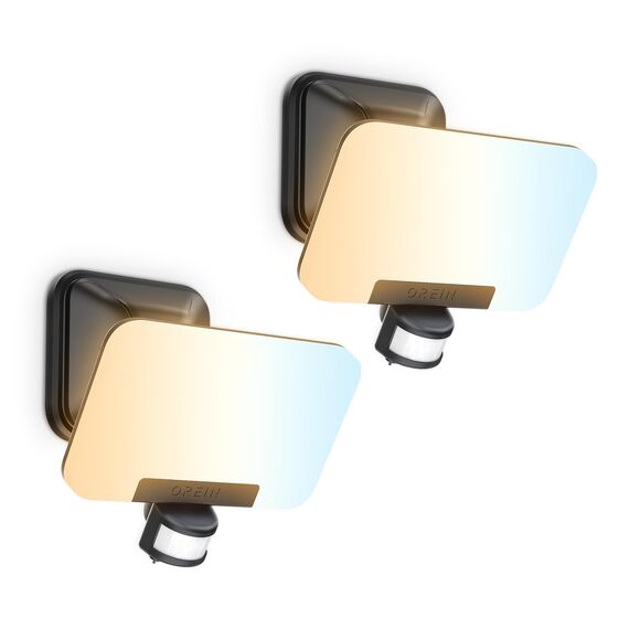OREiN 2800LM Led Außenleuchte mit Bewegungsmelder 24W, 3 Farben& 3 Betriebsmodi (inkl. Dauerlicht) Aussenstrahler mit 122 LEDs, max.12M Reichweite, voll schwenkbar, IP65 Flutlicht Wandlampe, 2 Stück
