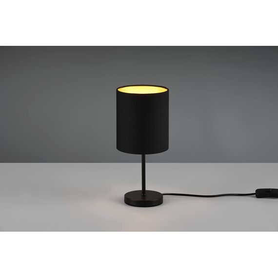 Reality Leuchten Tischleuchte Jerry R50491080, Metall Schwarz matt, Stoffschirm schwarz/goldfarbig, exkl. 1x E14