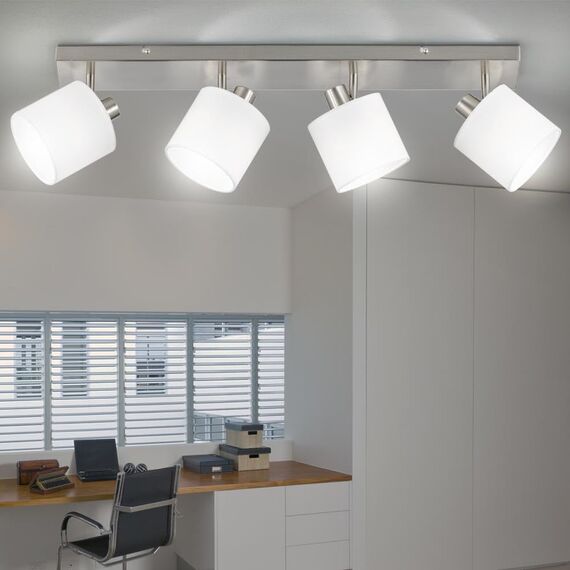 Reality Leuchten Tommy R80334001 Spotbalken, Nickel Matt, Stoffschirm Weiß