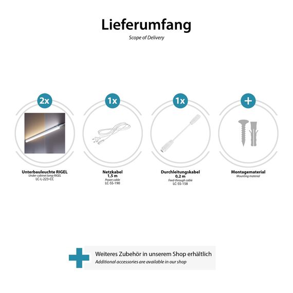 ledscom.de 2er Set LED Unterbau-Leuchten Rigel, je 57,3cm, Farbtemperatur einstellbar, 17,6W, je 830lm