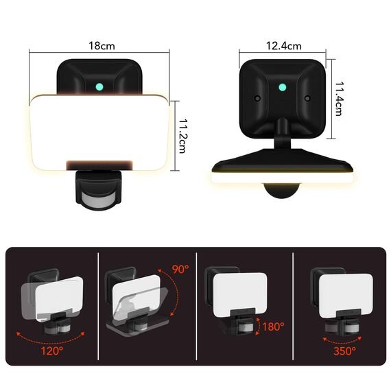 OREiN 2800LM Led Außenleuchte mit Bewegungsmelder 24W, 3 Farben& 3 Betriebsmodi (inkl. Dauerlicht) Aussenstrahler mit 122 LEDs, max.12M Reichweite, voll schwenkbar, IP65 Flutlicht Wandlampe, 2 Stück