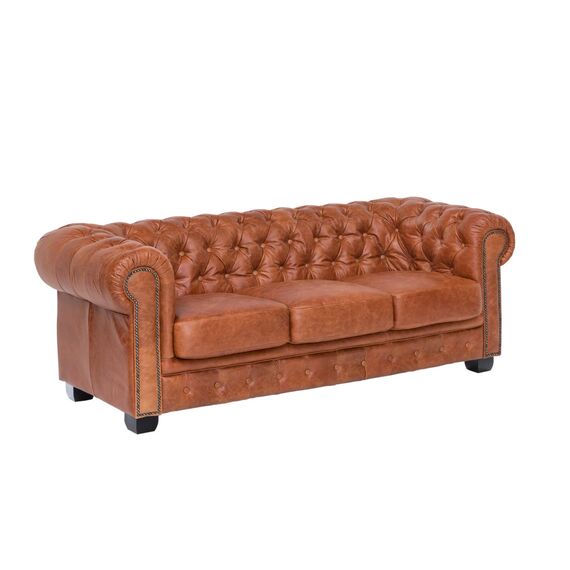Woodkings® Chesterfield Sofa 3-Sitzer Vintage Echtleder Couch Bürosofa Polstermöbel 3 Sitzer antik Designsofa Federkern Unikat Herrenzimmer englisches Leder Stilsofa Clubsofa (Cracker braun)