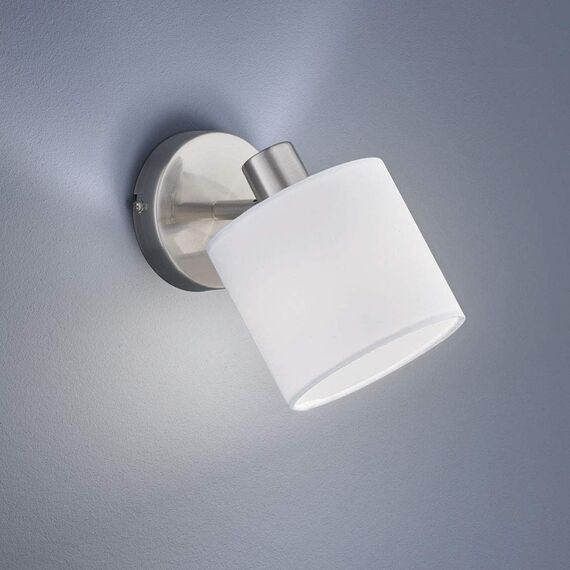 Reality Leuchten Tommy R80331001 Wandspot, Nickel Matt, Stoffschirm Weiß