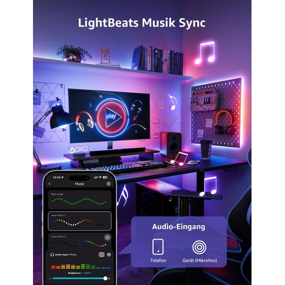 Lepro AI LED Streifen S1, MagicColor RGBIC 5M Smart LED Strip mit Personalisierter KI-Lichtdesigner, Musik-Sync, App-Steuerung kompatibel mit Alexa&Google Assistant, LED Lichterkette für Party&Gaming