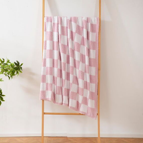 YIRUIO Überwurfdecken, Schachbrett, kariert, wärmer, bequem, Plüsch, wendbar, Mikrofaser, gemütlich, Dekoration für Zuhause, Bett, Couch (Rosa, 152,4 x 200,3 cm)