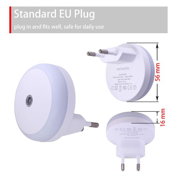 myCozyLite Nachtlicht Steckdose, Lichtsensor, Kaltweißes Licht, Kompakt und Klein, Energieeffizient, Smart LED Nachtlicht, für Badezimmer, Schlafzimmer, Küche, Rund, 2er Pack