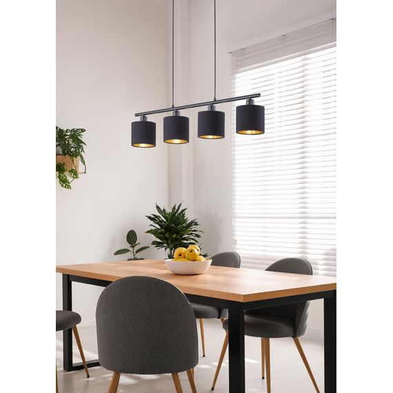 Reality Leuchten Tommy R30334079 Pendelleuchte, Metall Schwarz Matt, Stoffschirm, Schwarz