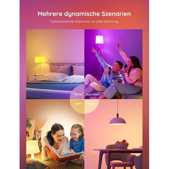 Govee Smart Glühbirne E27, WLAN LED Lampe RGBWW kompatibel mit Matter, Alexa und Google Assistant, dimmbare mit 16 Millionen DIY-Farben, 800LM, 54 Szenen, Smart Home Alexa Zubehör, 2 Stück