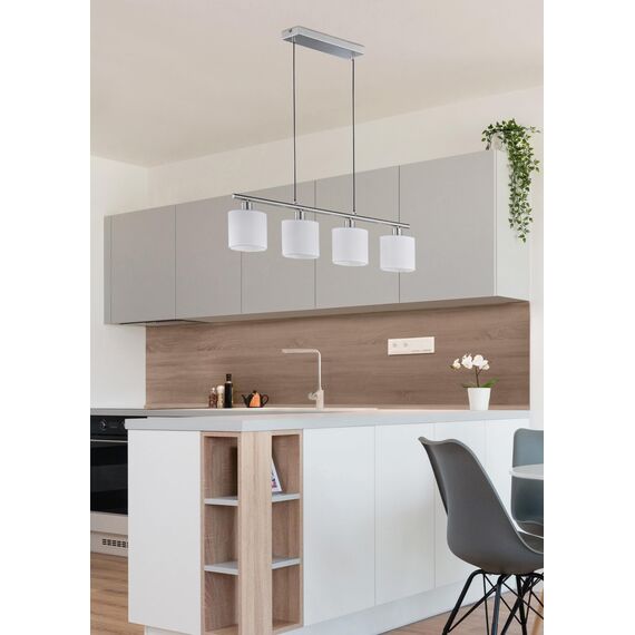 Reality Leuchten Tommy R30334001 Pendelleuchte, Nickel Matt, Stoffschirm Weiß