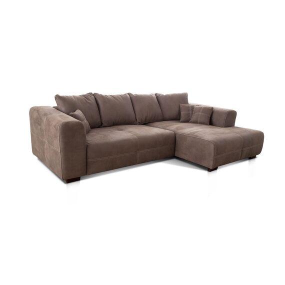 Cavadore Ecksofa Mavericco / XXL Eckcouch Inkl. Rückenkissen und Zierkissen / Longchair rechts / Industrial Style / 285 x 69 x 170 (BxHxT) / Mikrofaser Hellbraun