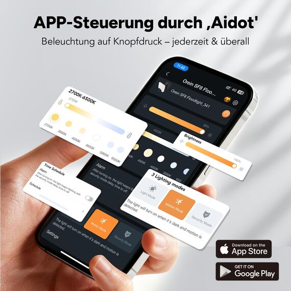 OREiN Smart LED Strahler mit Bewegungsmelder 28W/3000lm, CCT Außenleuchte 2700/4000/6500K, Gruppensteuerung & Zeitplan, verbesserte Montage, IP65 Intelligente Wandlampe für Hof/Haustür, Schwarz