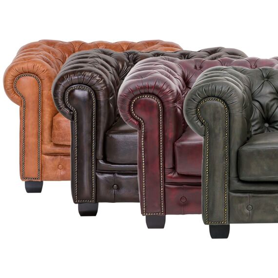 Woodkings® Chesterfield Sofa 3-Sitzer Vintage Echtleder Couch Bürosofa Polstermöbel 3 Sitzer antik Designsofa Federkern Unikat Herrenzimmer englisches Leder Stilsofa Clubsofa (Cracker braun)