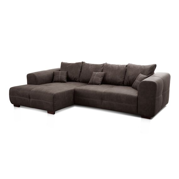 Cavadore Ecksofa Mavericco / XXL Eckcouch Inkl. Rückenkissen und Zierkissen / Longchair links / Industrial Style / 285 x 69 x 170 (BxHxT) / Mikrofaser Anthrazit
