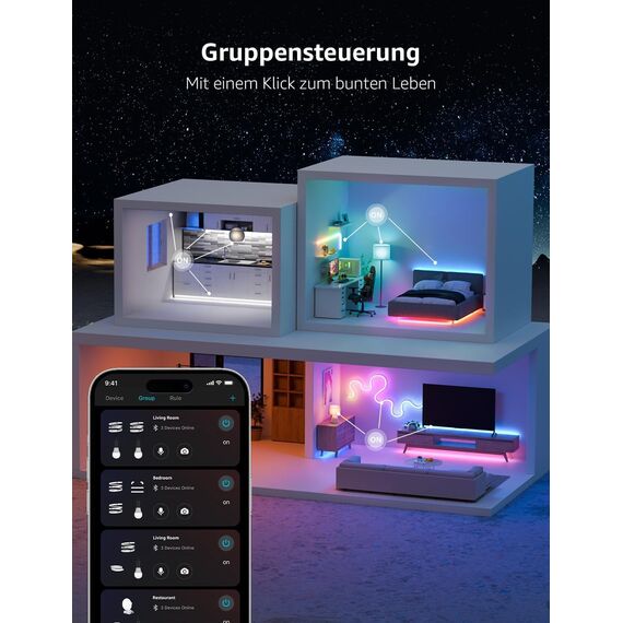 Lepro AI LED Streifen S1, MagicColor RGBIC 20M Smart LED Strip mit Personalisierter KI-Lichtdesigner, Musik-Sync, App-Steuerung kompatibel mit Alexa&Google Assistant, LED Lichterkette für Party&Gaming