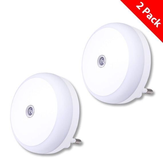 LED Bernstein Nachtlicht, Nachtlicht LED Sensor, Steckdose, Energieeffizient, Lichtsensor, Smart Nachtlicht für Schlafzimmer, Bad, Küche, Rund, 2er Pack