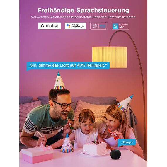 Govee Smart Glühbirne E27, WLAN LED Lampe RGBWW kompatibel mit Matter, Alexa und Google Assistant, dimmbare mit 16 Millionen DIY-Farben, 800LM, 54 Szenen, Smart Home Alexa Zubehör, 4 Stück