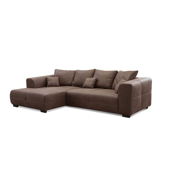 CAVADORE Ecksofa Mavericco inkl. Kissen / XXL-Eckcouch im modernen Design / Longchair links / 285 x 69 x 170 / Lederoptik cognac
