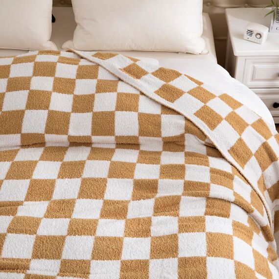 YIRUIO Überwurfdecken, Schachbrettgitter, Schachbrett, Gingham-Wärmer, bequem, wendbar, Mikrofaser, zottelig, gemütlich, Dekoration für Zuhause, Bett, Couch (gebranntes Orange, 152,4 x 200,9 cm)