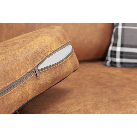 Honeypot – Sofa – Oakland – Kunstleder – 3 + 2 Sitzer Sofa mit Kissen, Sessel, Wildleder, Hellbraun, Kunstleder (Hellbraun, 2-Sitzer)