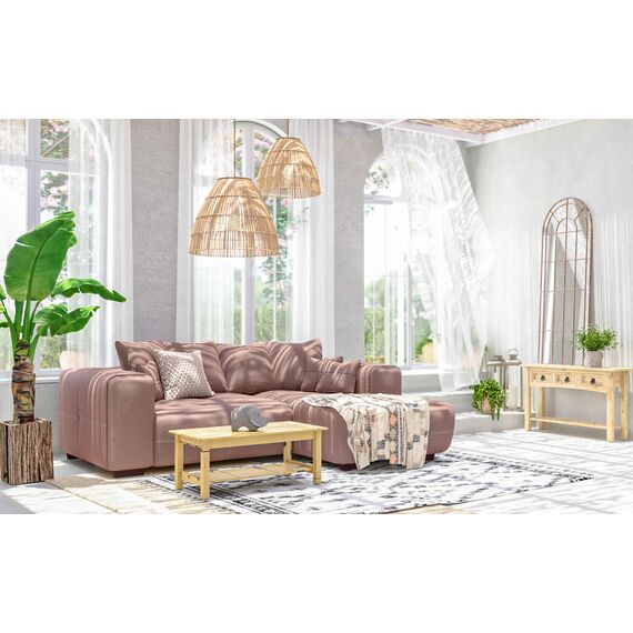 Cavadore Ecksofa Mavericco / XXL Eckcouch Inkl. Rückenkissen und Zierkissen / Longchair rechts / Industrial Style / 285 x 69 x 170 (BxHxT) / Mikrofaser Hellbraun