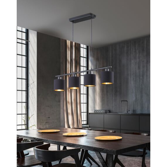 Reality Leuchten Tommy R30334079 Pendelleuchte, Metall Schwarz Matt, Stoffschirm, Schwarz