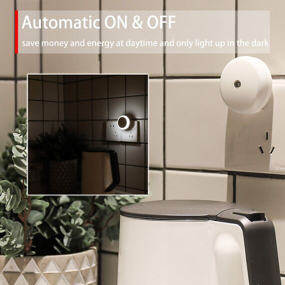 myCozyLite Nachtlicht Steckdose, Lichtsensor, Kaltweißes Licht, Kompakt und Klein, Energieeffizient, Smart LED Nachtlicht, für Badezimmer, Schlafzimmer, Küche, Rund, 2er Pack