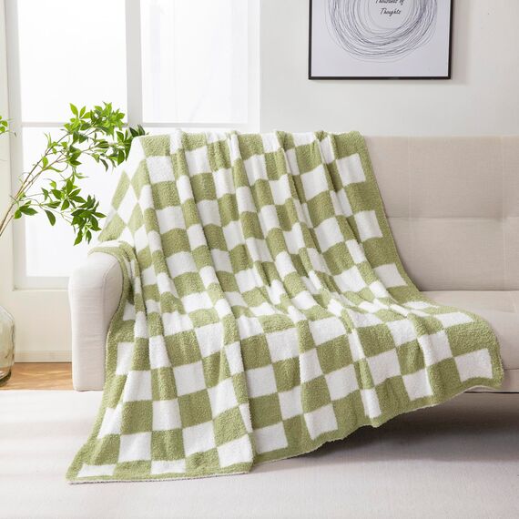 YIRUIO Überwurfdecken, Schachbrett-Gitter, Schachbrett, Gingham-Wärmer, Komfort, Plüsch, wendbar, Mikrofaser, gemütliche Dekoration für Zuhause, Bett, Couch (Salbeigrün, 152,4 x 200,9 cm)