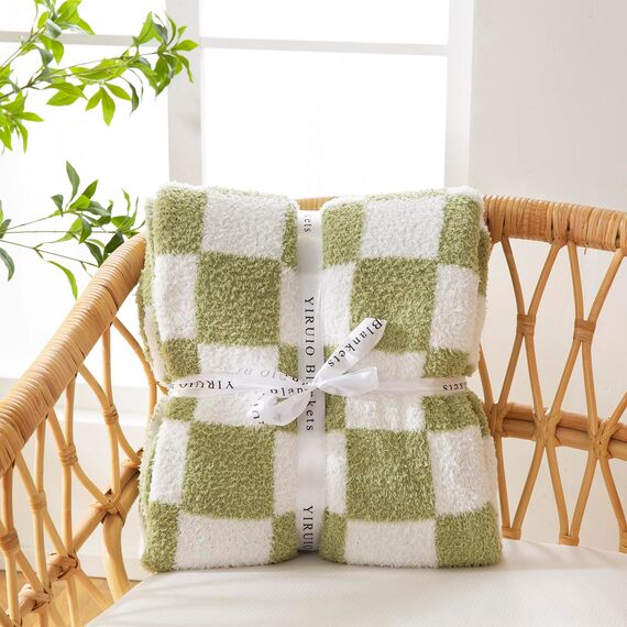 YIRUIO Überwurfdecken, Schachbrett-Gitter, Schachbrett, Gingham-Wärmer, Komfort, Plüsch, wendbar, Mikrofaser, gemütliche Dekoration für Zuhause, Bett, Couch (Salbeigrün, 152,4 x 200,9 cm)