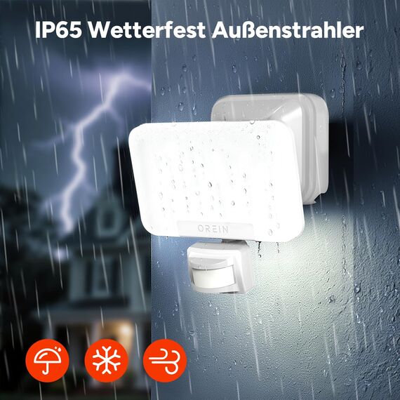 OREiN Smart Außenstrahler mit Bewegungsmelder 28W/3000lm, App steuerbar, Vielseitige Außenlampe 2700/4000/6500K, Gruppensteuerung & Timer, IP65 Intelligente Aussenleuchte für Haustür/Garage, Weiß