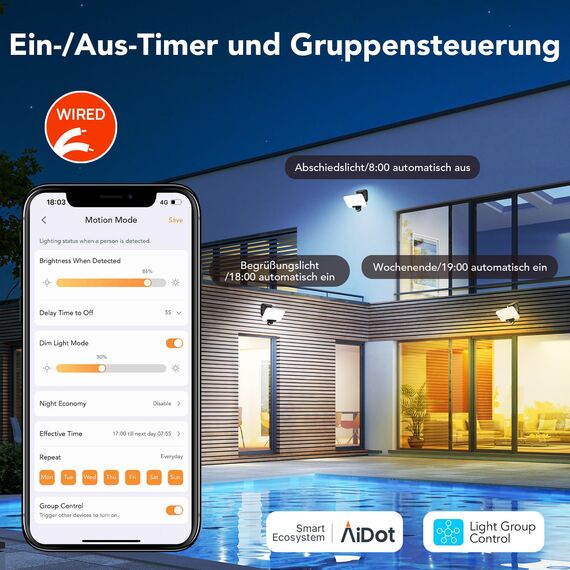 OREiN Smart Led Außenlampe mit Bewegungsmelder 24W=200W, App steuerbar, CCT 3 Farbe Außenwandleuchte 2800lm, Gruppensteuerung & Zeitplan, IP65 Intelligent Aussenleuchte für Hof, Haustür, Terrasse