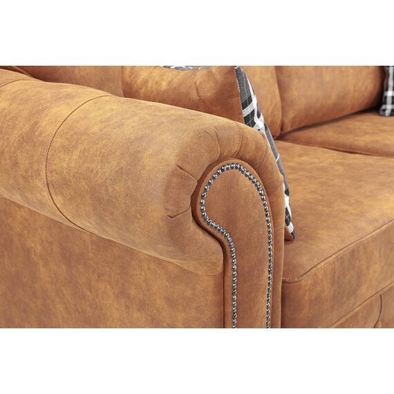 Honeypot – Sofa – Oakland – Kunstleder – 3 + 2 Sitzer Sofa mit Kissen, Sessel, Wildleder, Hellbraun, Kunstleder (Hellbraun, 2-Sitzer)