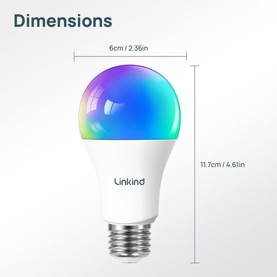 Linkind Matter Smart RGBTW Lampe, Wifi E27 Alexa Glühbirne, 1800-6500K Mehrfarbige WLAN Intelligent Birne, Musik Sync, Kompatibel mit Siri/Google Home/SmartThings, 800 Lumen, ersetzt 60 Watt, 4 Stück