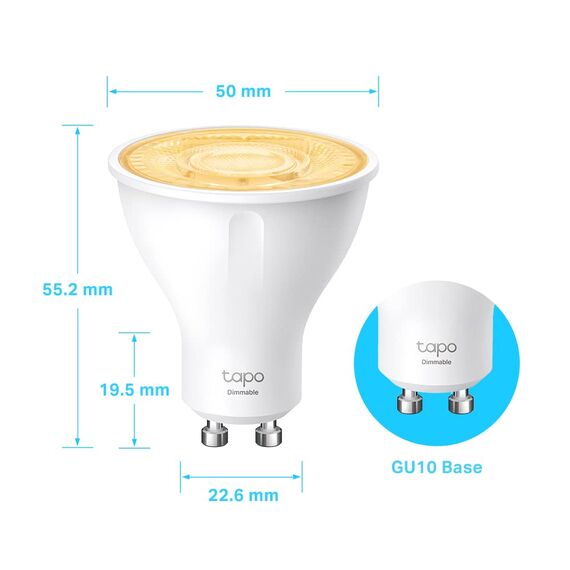 TP-Link Tapo smarte WLAN Glühbirne GU10 Tapo L610, Energie sparen, 2.9 W Entspricht 50W, dimmbare alexa smarte lampe, smart home alexa zubehör,kompatibel mit Alexa,Google Assistant, Weiss