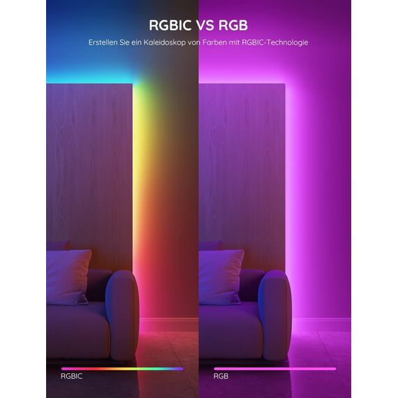 Govee LED Strip RGBIC Pro 5m, Smart LED Streifen Funktioniert mit Alexa und Google Assistant, Beschichtes Lichtband Lichterkette LED Leiste Sync mit Musik, App-Steuerung, Farbwechsel, für Zuhause
