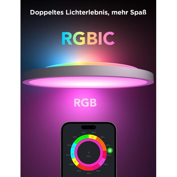 Govee Deckenleuchte RGBIC Smart, 24W Ø30cm Led Deckenleuchte dimmbar, Deckenlampe Led mit 16 Millionen DIY Farben, Kompatibel mit Alexa & Google Assistant, für Schlafzimmer