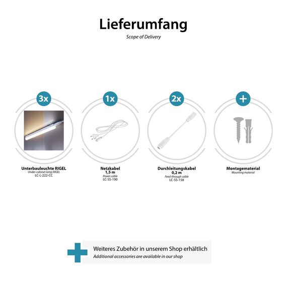 ledscom.de 3er Set LED Unterbau-Leuchten Rigel, je 25,9cm, Farbtemperatur einstellbar /, 12,588W, je 395lm