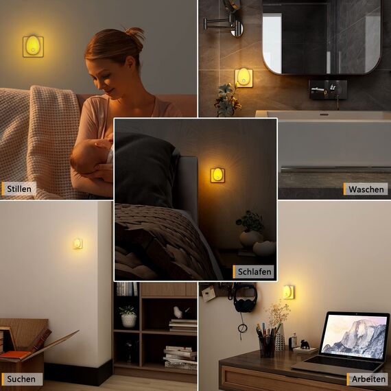 LYRIDZ Bernstein Nachtlicht Steckdose mit Bewegungsmelder, strahlend hell Plug-in Nachtlicht dimmbar, Smart LED-Licht mit einstellbarer Helligkeit für Kinder Schlafzimmer Küche Flur(Bernstein 2 Stück)