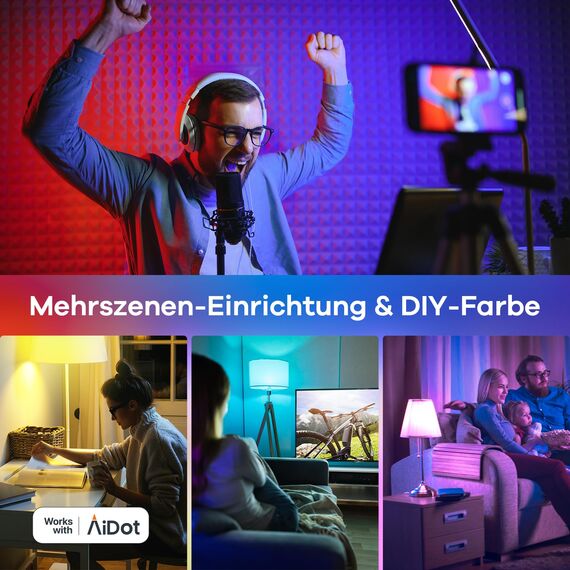 Linkind Matter Smart RGBTW Glühbirne, E27 Lampe Alexa, 45 Szenen & Musiksync, 16 Mio. Farben, Matter über 2.4GHz WiFi, A60 LED Birne kompatibel mit Apple Home/Siri/SmartThings/Google Home, 2 Stück